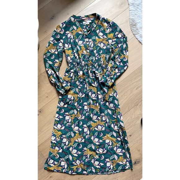 Boden Marina Forest Midi Dress Cheetah Bloom Size 6P - Picture 2 of 8